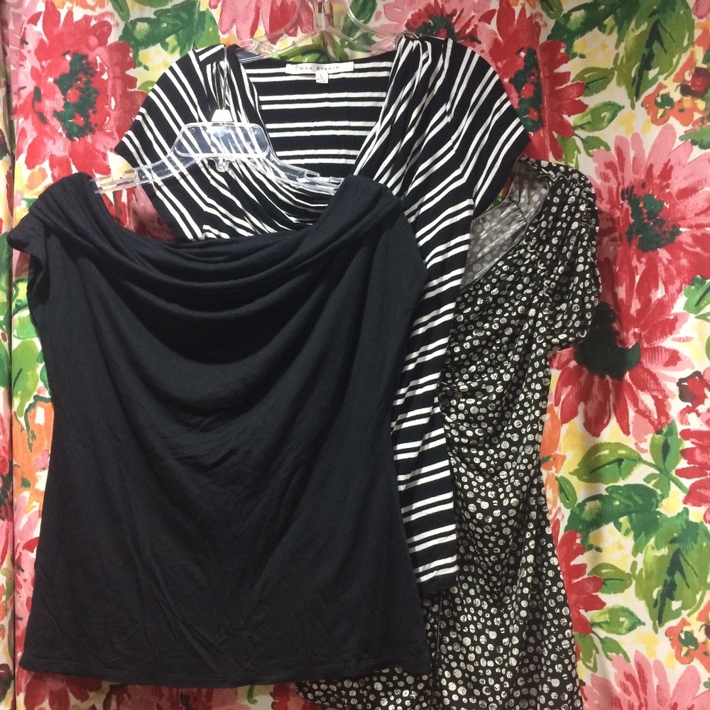 Set of 3 Fun Cowl/Drape-Neck Cap Sleeve Tees